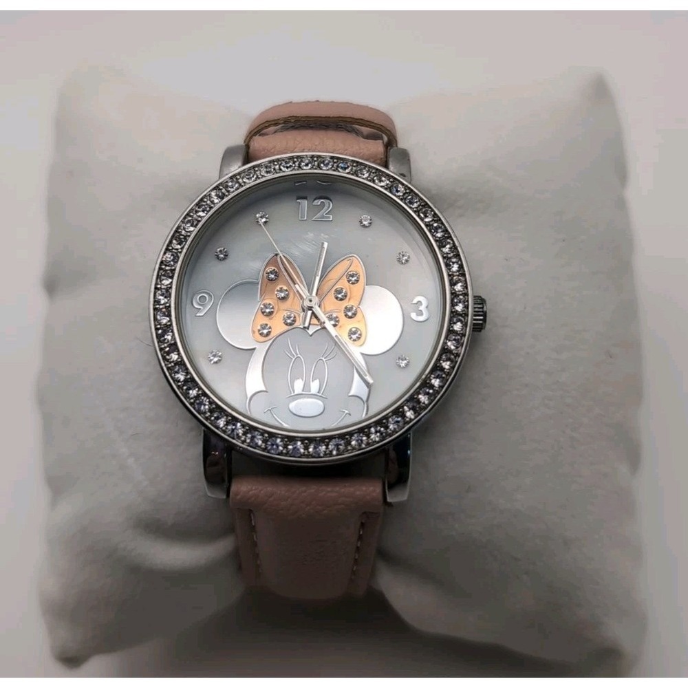 Minnie Mouse Watch‎  Adult  Rhinestone Bezel Bow Pink Band Sparkles New Battery